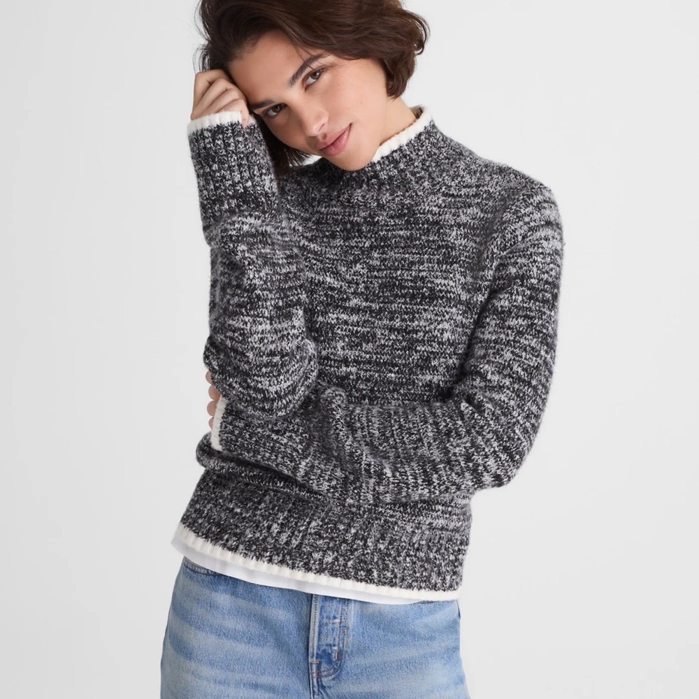 NEW Madewell Marled Mockneck Sweater Black White Merino Wool Blend Size‎ M NWOT
